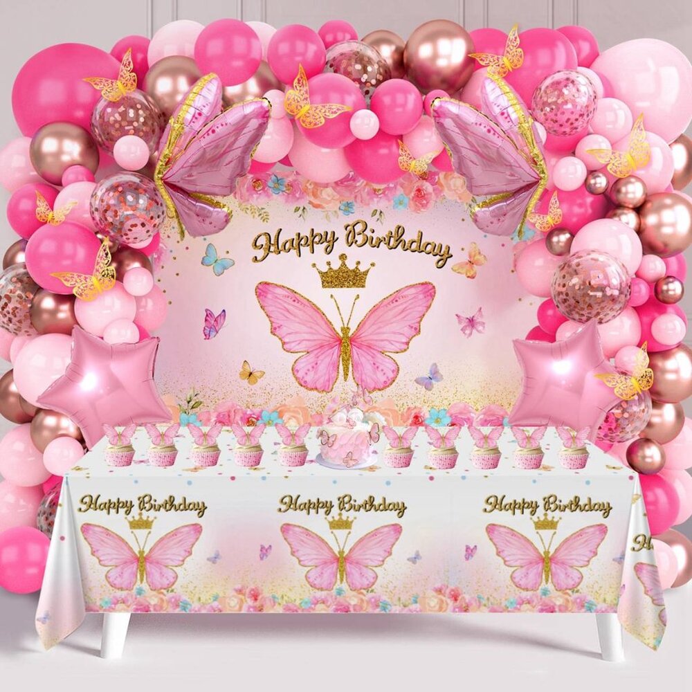 Pink Butterfly Birthday Decoration set - 106 Pcs